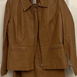 Elegant Tan Leather Blazer and skirt suit for Women